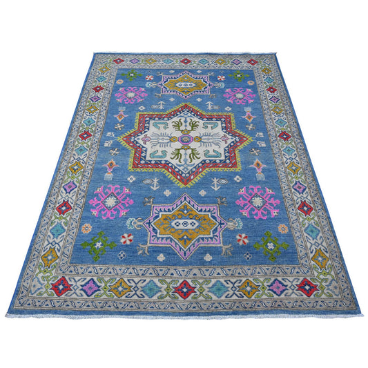 Kazak Wool Hand Knotted Rug Blue Ivory 4.11X6.5 -O089343