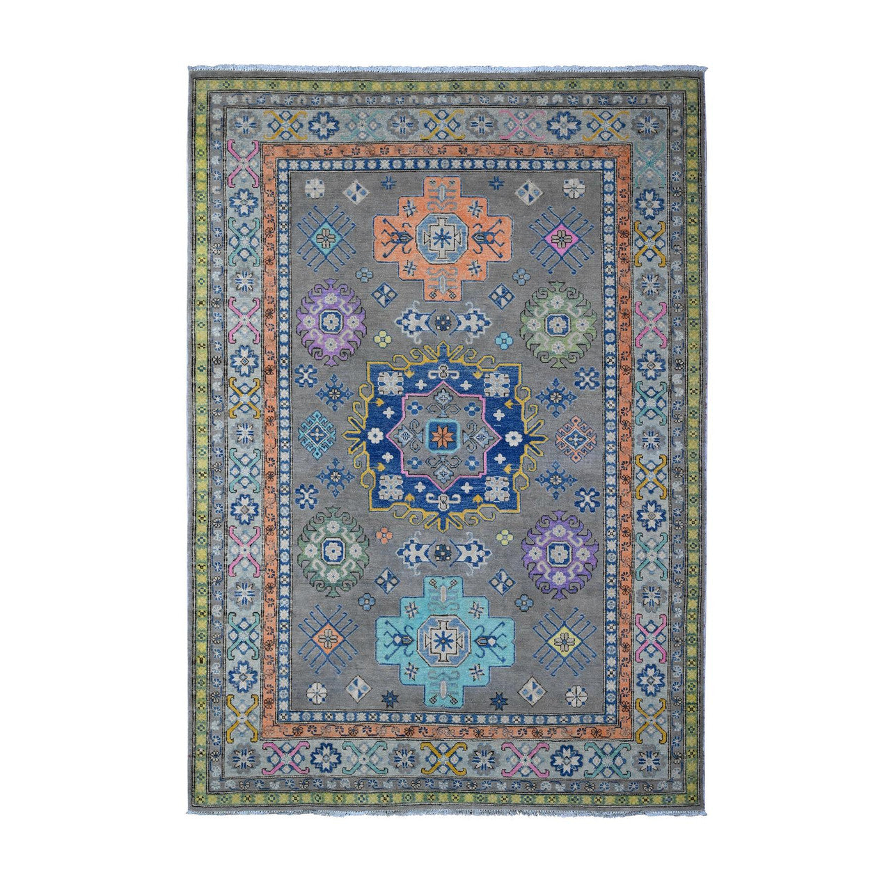 Gray 5'11" x 8'5" Kazak Platinum Hand knotted Wool Rug - Sku: O089344