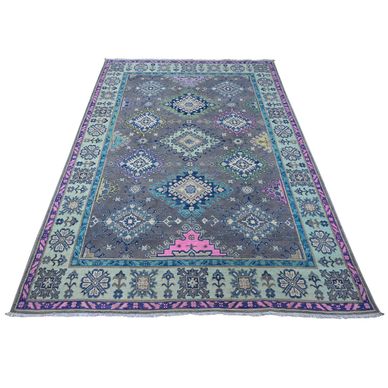 Gray 5'6" x 7'7" Kazak Hand knotted Wool Rug - Sku: O089345