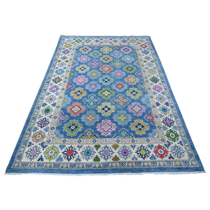 Kazak Wool Hand Knotted Rug Blue Ivory 5.5X7.9 -O089346