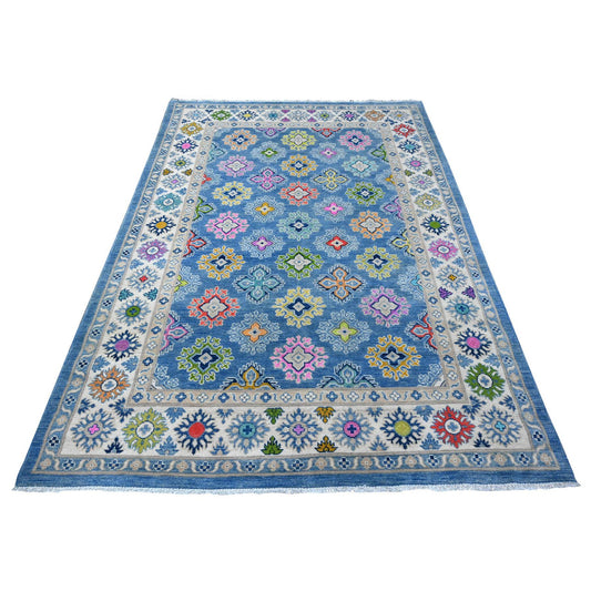 Kazak Wool Hand Knotted Rug Blue Ivory 5.5X7.9 -O089346