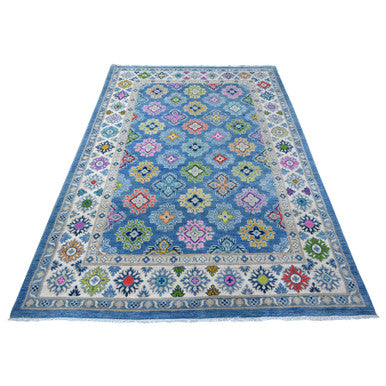 Kazak Wool Hand Knotted Rug Blue Ivory 5.5X7.9 -O089346