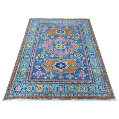 Kazak Wool Hand Knotted Rug Blue Teal Green 5.1X6.4 -O089347