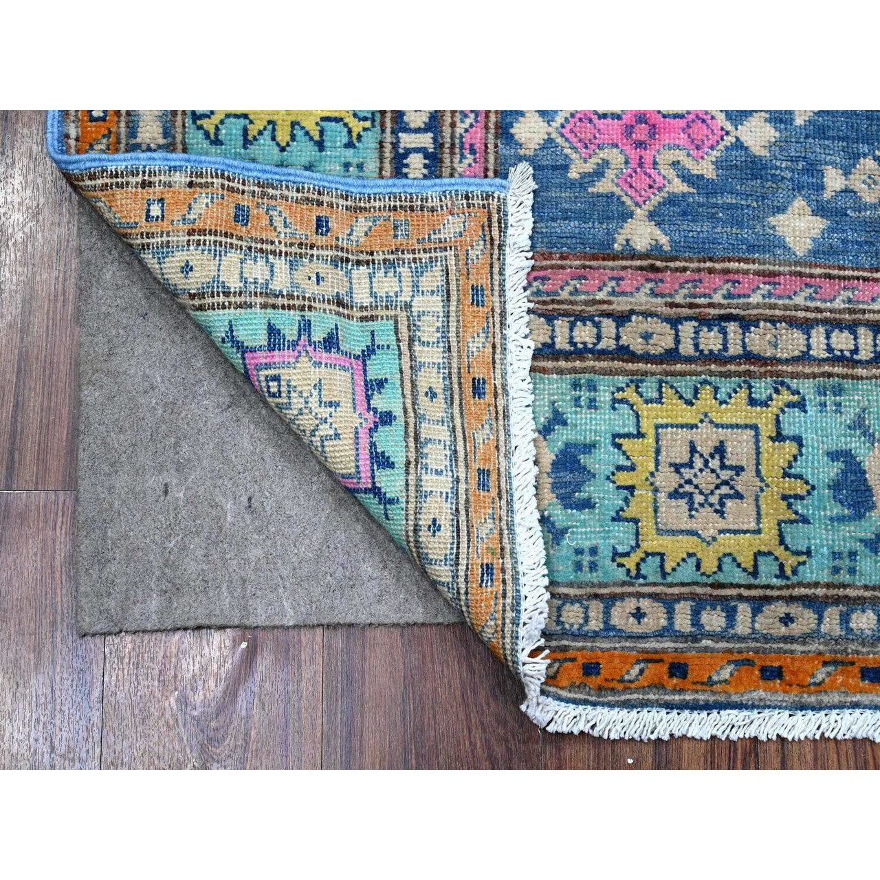 Blue 5'1" x 6'4" Kazak Hand knotted Wool Rug - Sku: O089347