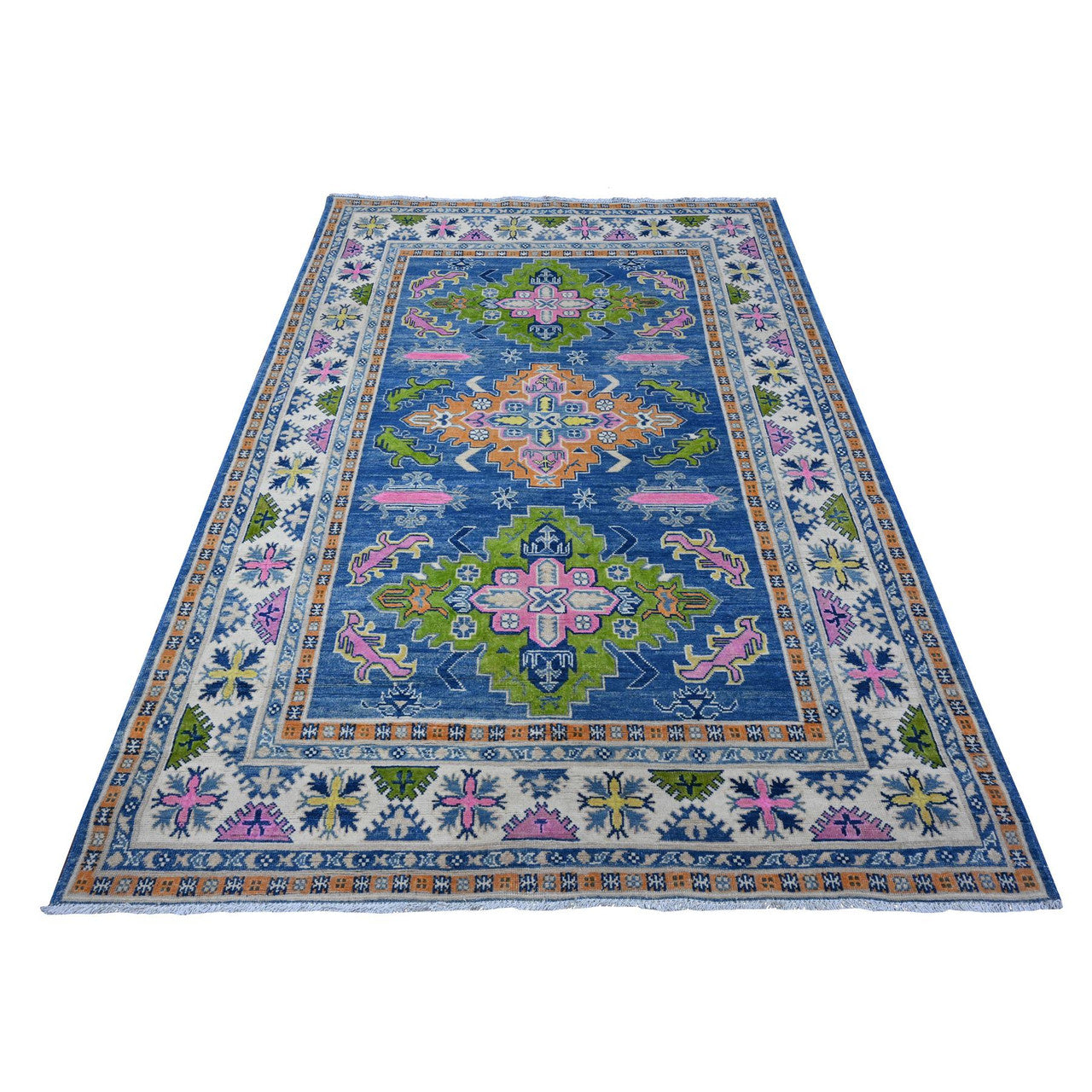 Blue 5'5" x 7'9" Kazak Hand knotted Wool Rug - Sku: O089348