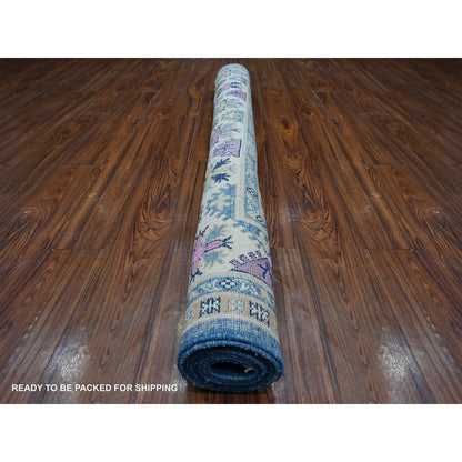 Kazak Wool Hand Knotted Rug Blue Ivory 5.5X7.9 -O089348