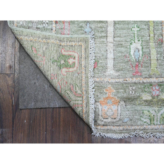 Oushak And Peshawar Wool Hand Knotted Rug Green Green 2.7X11.10 -O089350