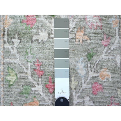 Oushak And Peshawar Wool Hand Knotted Rug Green Green 2.7X11.10 -O089350