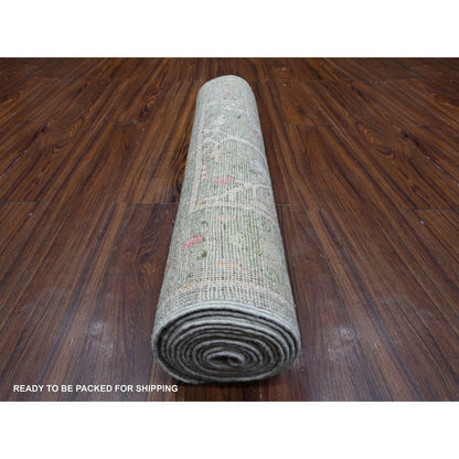 Oushak And Peshawar Wool Hand Knotted Rug Green Green 2.7X11.10 -O089350