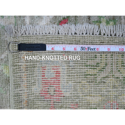 Oushak And Peshawar Wool Hand Knotted Rug Green Green 2.7X11.10 -O089350