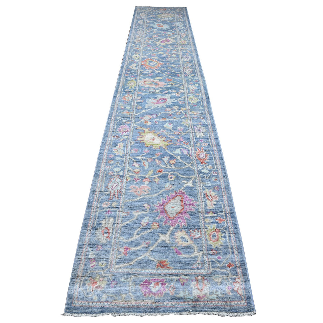 Blue 2'9" x 15'3" Oushak And Peshawar Hand knotted Wool Rug - Sku: O089351