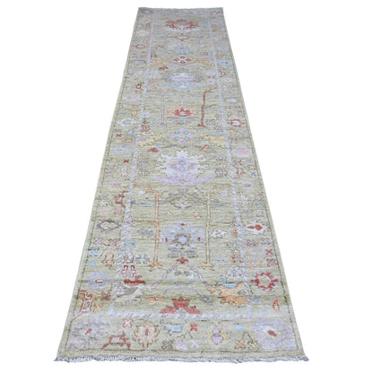 Oushak And Peshawar Wool Hand Knotted Rug Green Green 2.11X11.8 -O089357