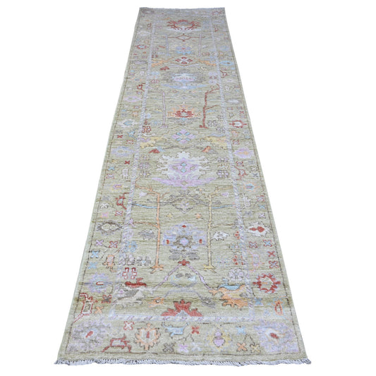 Oushak And Peshawar Wool Hand Knotted Rug Green Green 2.11X11.8 -O089357