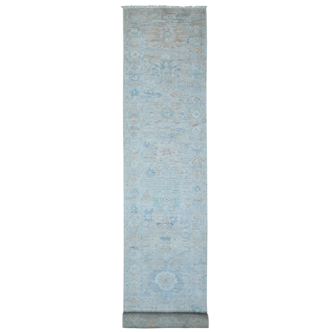 Gray 3'1" x 19'10" Oushak And Peshawar Hand knotted Wool Rug - Sku: O089358
