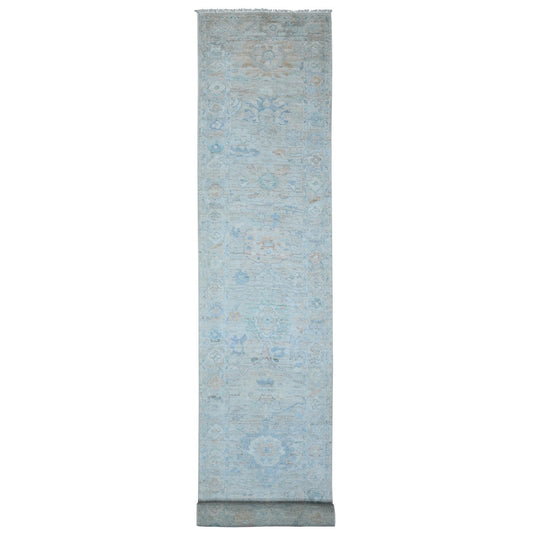 Oushak And Peshawar Wool Hand Knotted Rug Grey Gray 3.1X19.10 -O089358