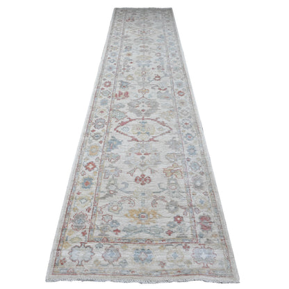 Oushak And Peshawar Wool Hand Knotted Rug Ivory Ivory 3.0X13.6 -O089360