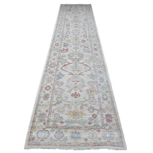 Oushak And Peshawar Wool Hand Knotted Rug Ivory Ivory 3.0X13.6 -O089360