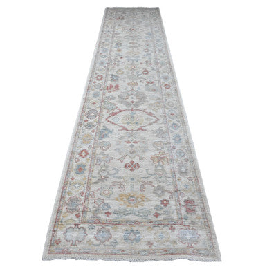 Oushak And Peshawar Wool Hand Knotted Rug Ivory Ivory 3.0X13.6 -O089360