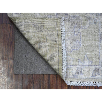 Oushak And Peshawar Wool Hand Knotted Rug Green Silver Gray 1.11X3.0 -O089363