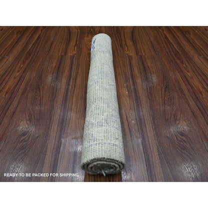 Oushak And Peshawar Wool Hand Knotted Rug Green Silver Gray 1.11X3.0 -O089363