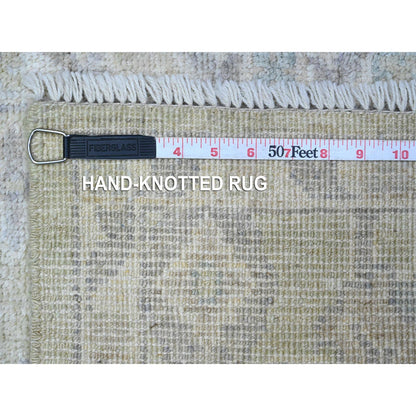 Oushak And Peshawar Wool Hand Knotted Rug Green Silver Gray 1.11X3.0 -O089363