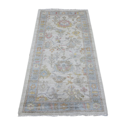 Oushak And Peshawar Wool Hand Knotted Rug Ivory Blue 3.1X5.9 -O089365