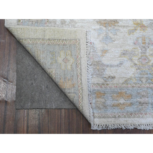 Oushak And Peshawar Wool Hand Knotted Rug Ivory Blue 3.1X5.9 -O089365