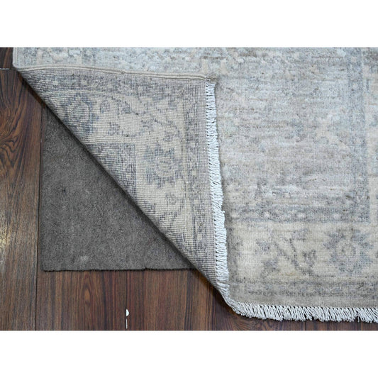 Oushak And Peshawar Wool Hand Knotted Rug Grey Ivory 2.6X17.9 -O089374