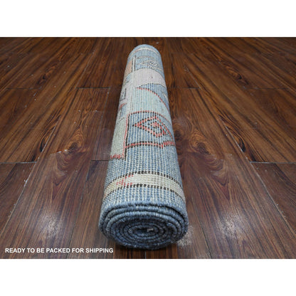 Oushak And Peshawar Wool Hand Knotted Rug Blue Ivory 2.8X8.3 -O089376