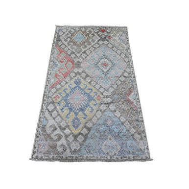 Oushak And Peshawar Wool Hand Knotted Rug Grey Gray 2.10X5.1 -O089377