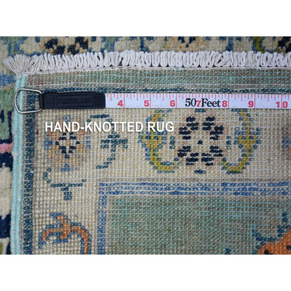 Kazak Wool Hand Knotted Rug Green Silver Gray 1.10X2.10 -O089387