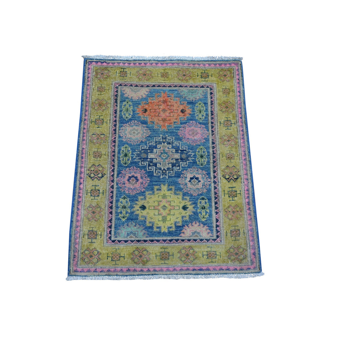 Blue 2'1" x 2'6" Kazak Hand knotted Wool Rug - Sku: O089388