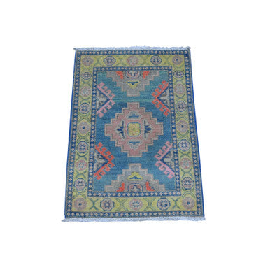 Kazak Wool Hand Knotted Rug Blue Green 1.11X2.8 -O089389