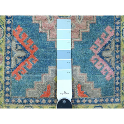 Kazak Wool Hand Knotted Rug Blue Green 1.11X2.8 -O089389