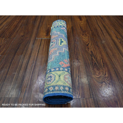 Kazak Wool Hand Knotted Rug Blue Green 1.11X2.8 -O089389