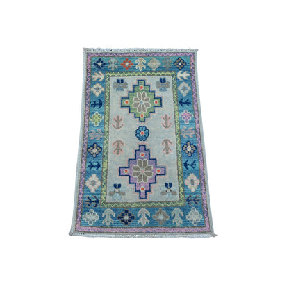 Kazak Wool Hand Knotted Rug Grey Blue 1.10X2.11 -O089390