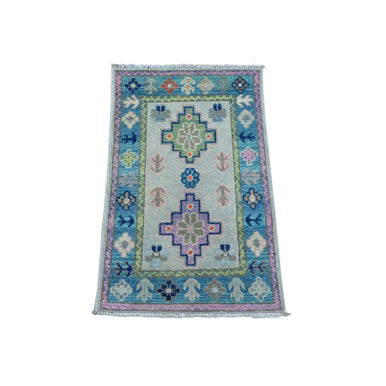 Kazak Wool Hand Knotted Rug Grey Blue 1.10X2.11 -O089390