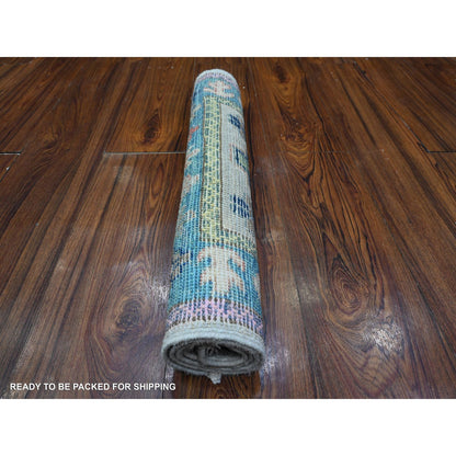 Kazak Wool Hand Knotted Rug Grey Blue 1.10X2.11 -O089390