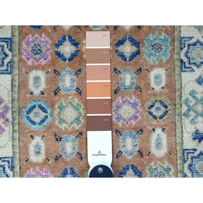 Kazak Wool Hand Knotted Rug Orange Ivory 2.1X2.10 -O089391