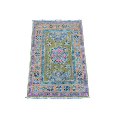 Kazak Wool Hand Knotted Rug Green Pink 1.10X3.0 -O089393