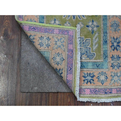 Kazak Wool Hand Knotted Rug Green Pink 1.10X3.0 -O089393