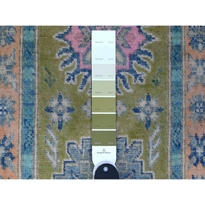 Kazak Wool Hand Knotted Rug Green Pink 1.10X3.0 -O089393