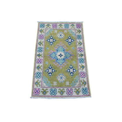 Kazak Wool Hand Knotted Rug Green Ivory 1.11X3.2 -O089395