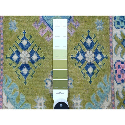 Kazak Wool Hand Knotted Rug Green Ivory 1.11X3.2 -O089395