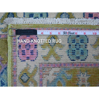 Kazak Wool Hand Knotted Rug Green Ivory 1.11X3.2 -O089395