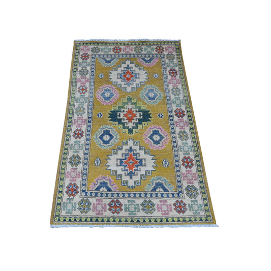 Kazak Wool Hand Knotted Rug Yellow Ivory 2.7X4.4 -O089397