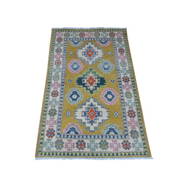 Kazak Wool Hand Knotted Rug Yellow Ivory 2.7X4.4 -O089397