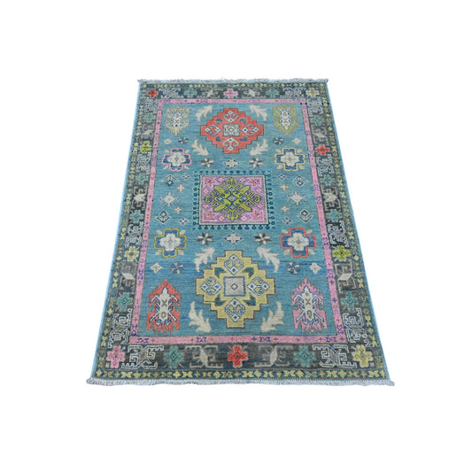 Kazak Wool Hand Knotted Rug Blue Gray 3.2X4.10 -O089398