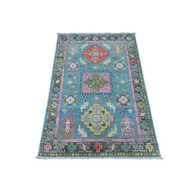 Kazak Wool Hand Knotted Rug Blue Gray 3.2X4.10 -O089398