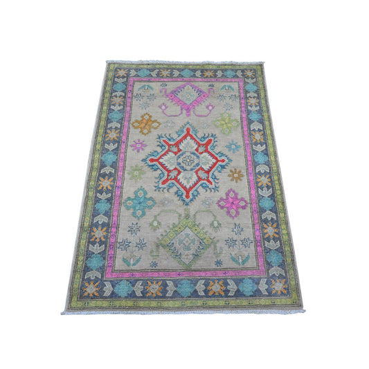 Kazak Wool Hand Knotted Rug Grey Slate Gray 3.2X4.8 -O089399